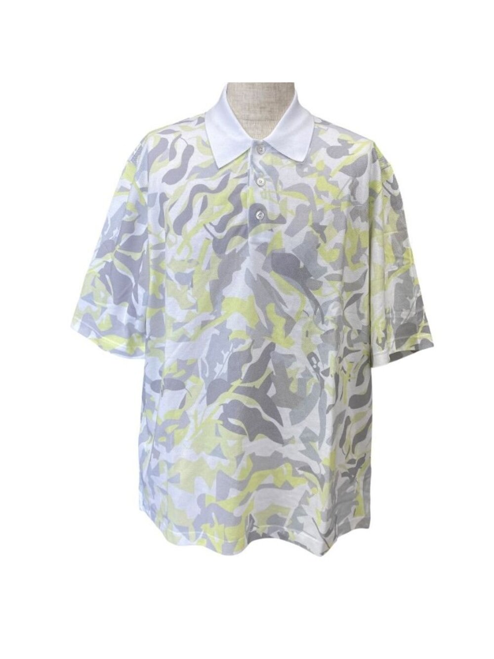 Hermes Puzzle Vegetal Short Sleeve Polo Shirt Top Cotton White Yellow Gray High